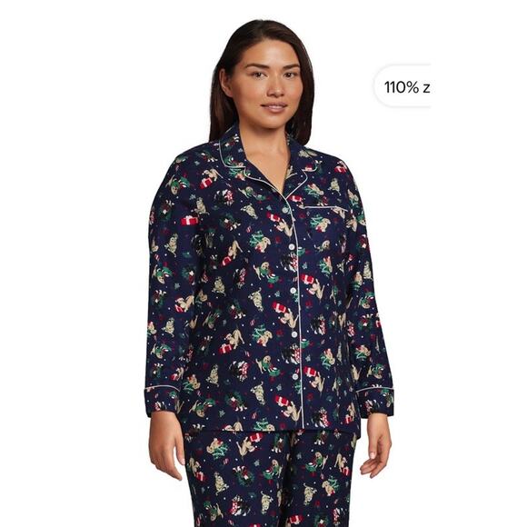 Adult Unisex Lands End Christmas Dogs Navy Flannel Pajama Set Women's XL 18 - Picture 1 of 10